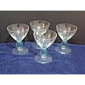 RARE Bryce Contour Cerulean Liquor Cocktail Coupe Glass Stemmed Glasses Set of 4